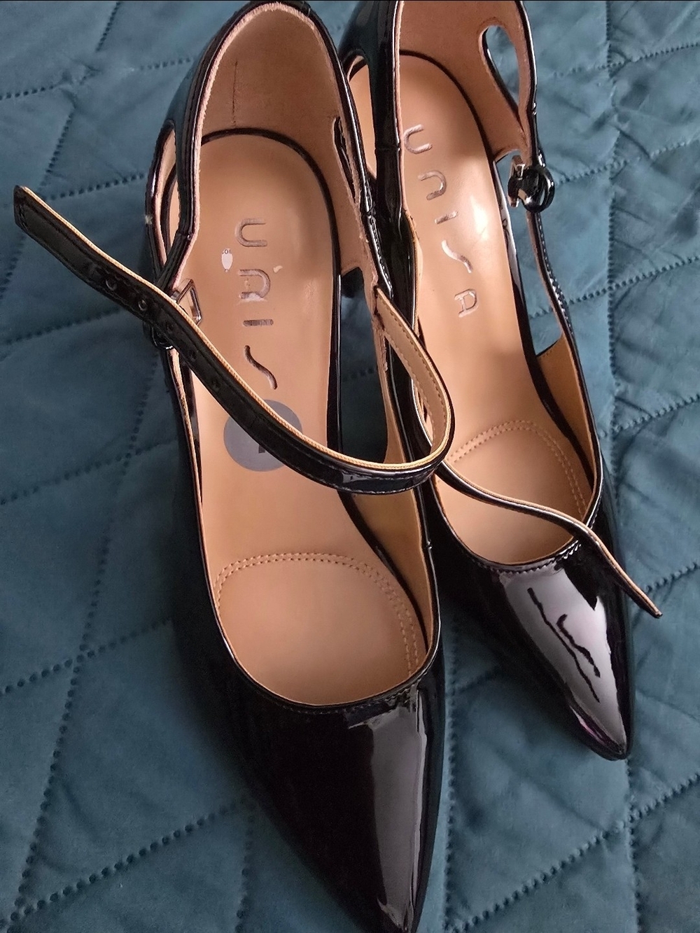 Unisa Black Patent Pointed-Toe Slingback Heels
